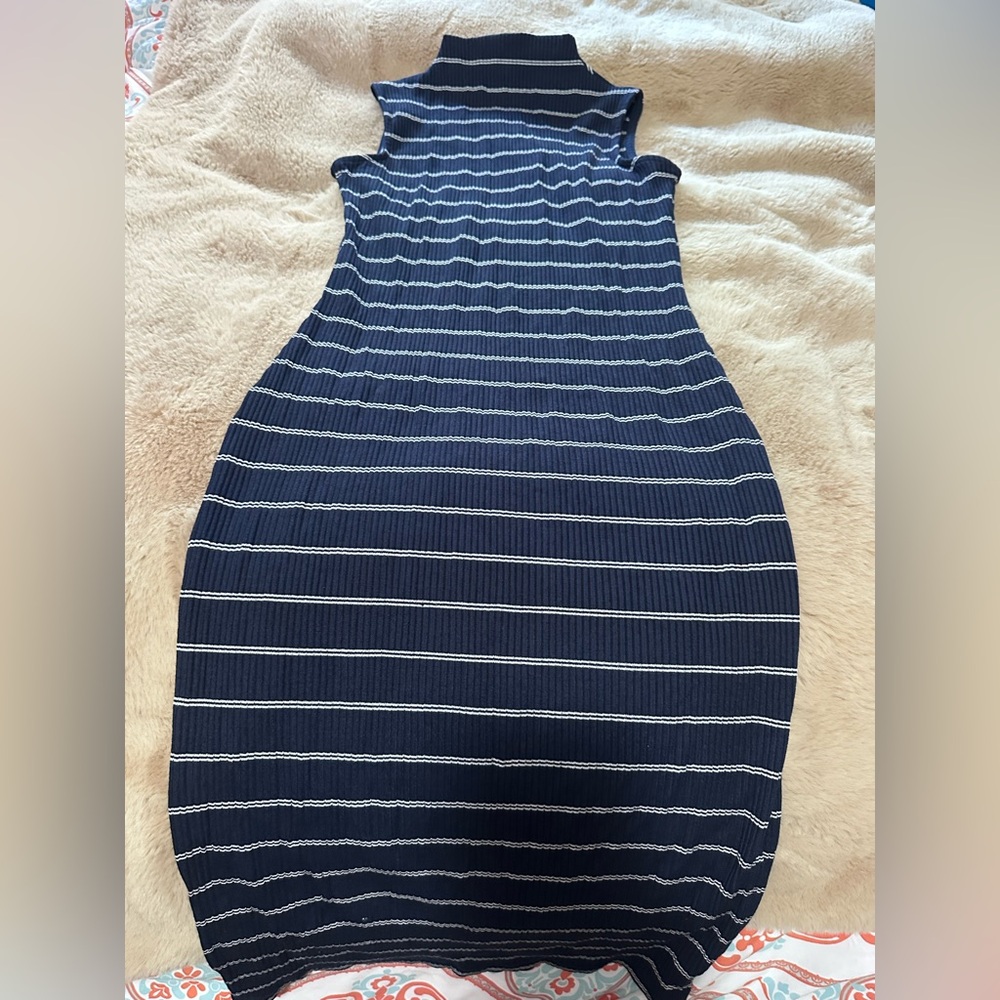 Navy Bodycon Striped Sleeveless Dress S